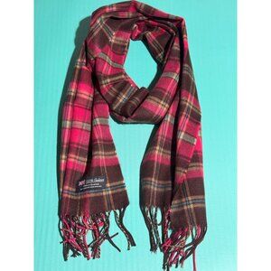 Beonon 100% Cashmere Scarf Made in Scotland - Red & Pink Tartan Plaid with Fring